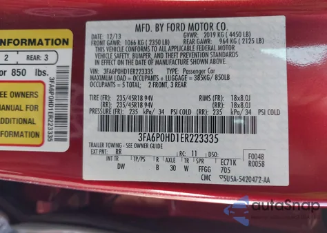 2014 Ford Fusion Se из США, поврежденный, VIN 3FA6P0HD1ER223335